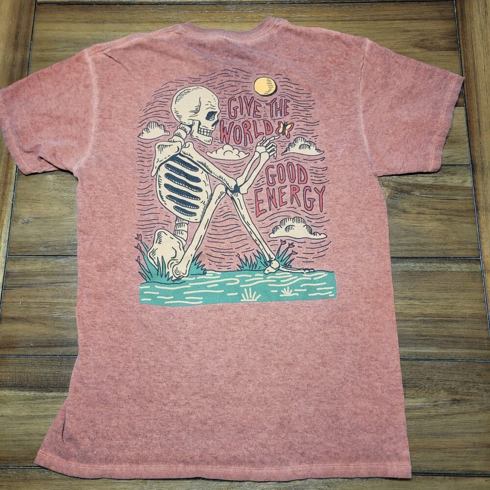 Thrift Shop Brand Brown Tee "Good Energy" Skeleton - Size Medium